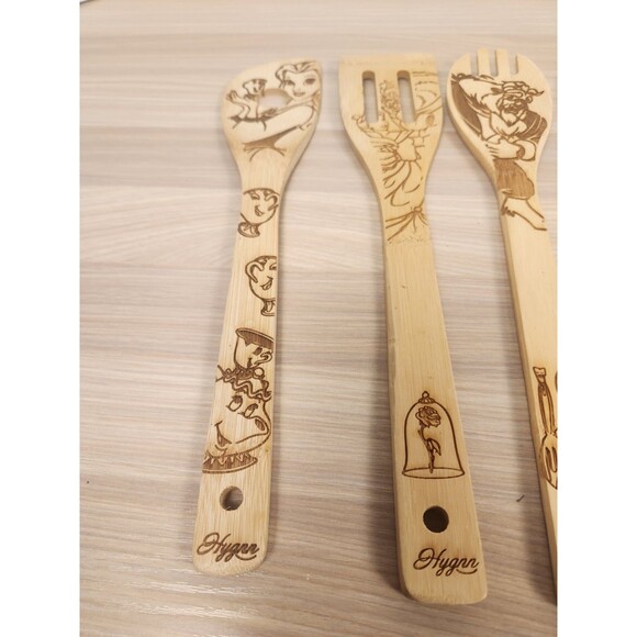 Hygnn Beauty and the Beast Burned Wooden Cooking & Serving Set Bamboo - Picture 6 of 9